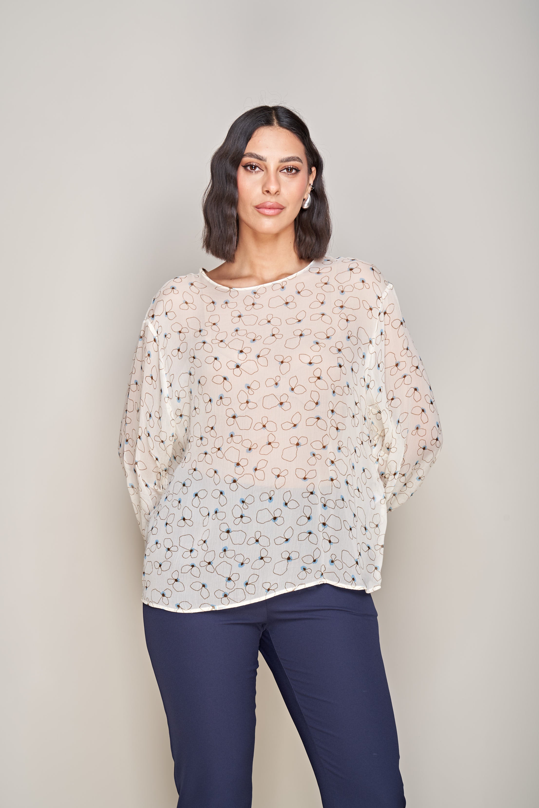 BLUSA STAMPATA SEMI TRASPARENTE